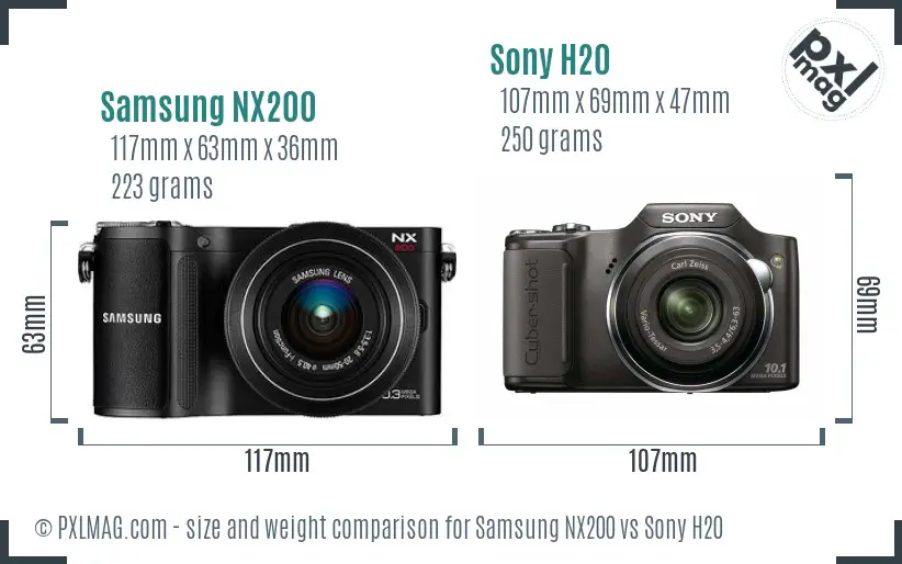 Samsung NX200 vs Sony H20 size comparison