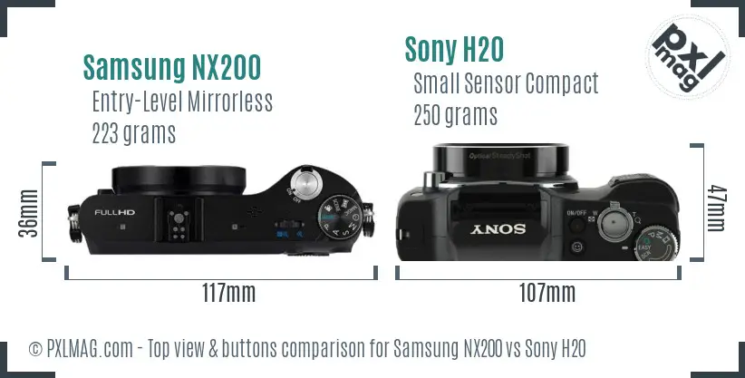 Samsung NX200 vs Sony H20 top view buttons comparison