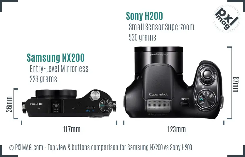 Samsung NX200 vs Sony H200 top view buttons comparison Samsung NX200 vs Sony H200 top view buttons comparison