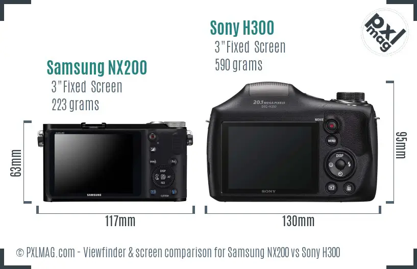 Samsung NX200 vs Sony H300 Screen and Viewfinder comparison