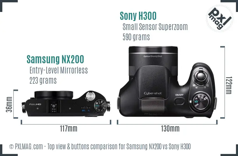 Samsung NX200 vs Sony H300 top view buttons comparison