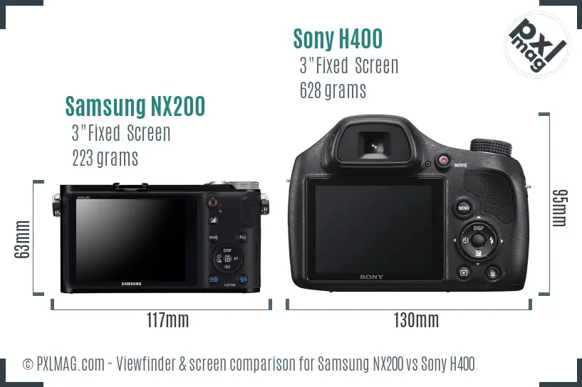 Samsung NX200 vs Sony H400 Screen and Viewfinder comparison