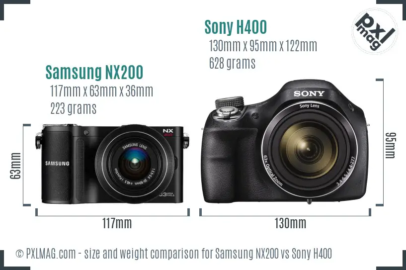 Samsung NX200 vs Sony H400 size comparison
