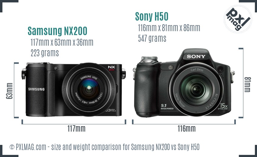 Samsung NX200 vs Sony H50 size comparison