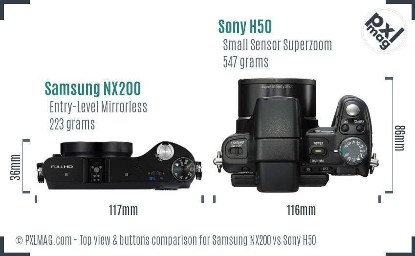 Samsung NX200 vs Sony H50 top view buttons comparison