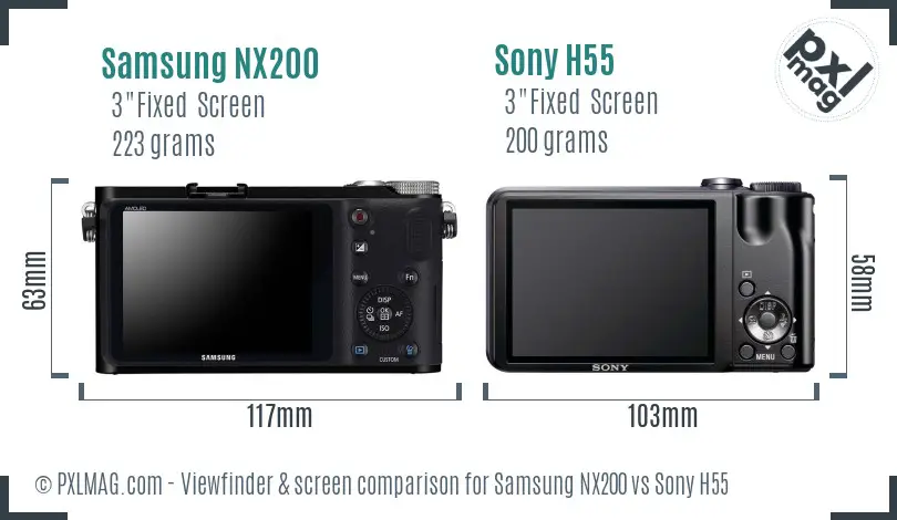 Samsung NX200 vs Sony H55 Screen and Viewfinder comparison