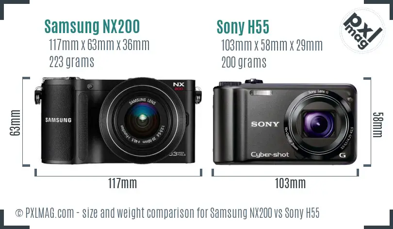 Samsung NX200 vs Sony H55 size comparison