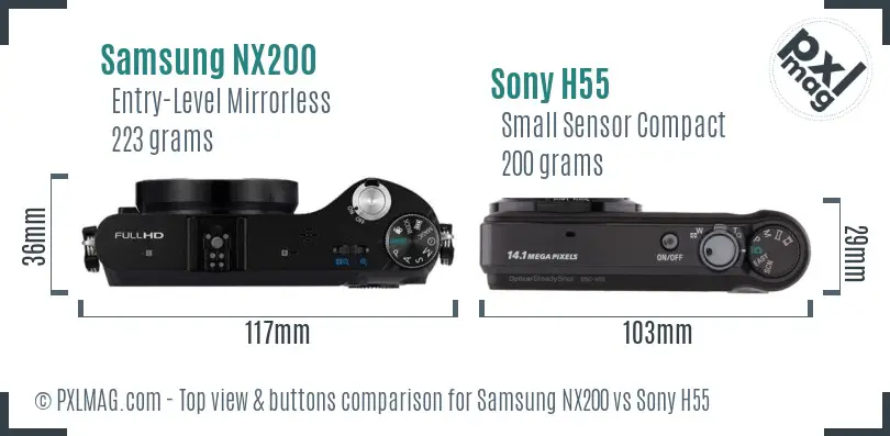 Samsung NX200 vs Sony H55 top view buttons comparison