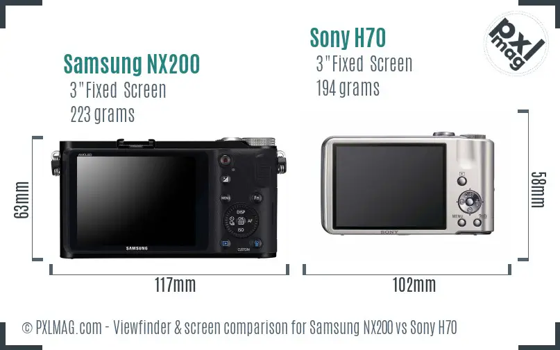 Samsung NX200 vs Sony H70 Screen and Viewfinder comparison