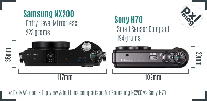 Samsung NX200 vs Sony H70 top view buttons comparison