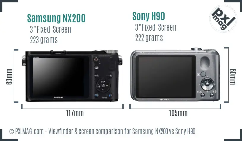 Samsung NX200 vs Sony H90 Screen and Viewfinder comparison