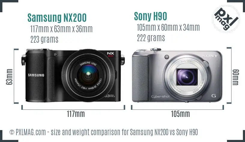 Samsung NX200 vs Sony H90 size comparison