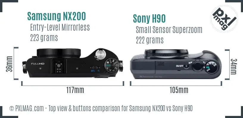 Samsung NX200 vs Sony H90 top view buttons comparison