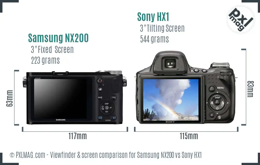 Samsung NX200 vs Sony HX1 Screen and Viewfinder comparison