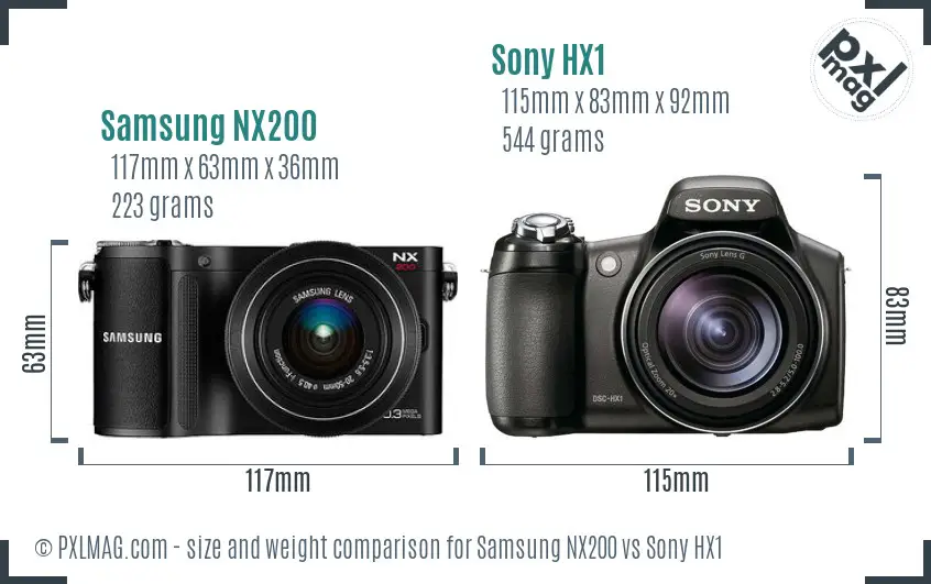 Samsung NX200 vs Sony HX1 size comparison