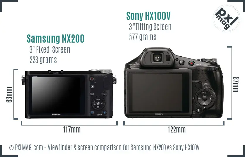 Samsung NX200 vs Sony HX100V Screen and Viewfinder comparison