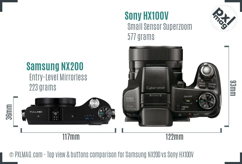 Samsung NX200 vs Sony HX100V top view buttons comparison