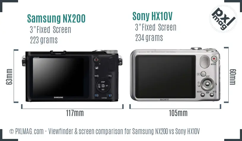 Samsung NX200 vs Sony HX10V Screen and Viewfinder comparison