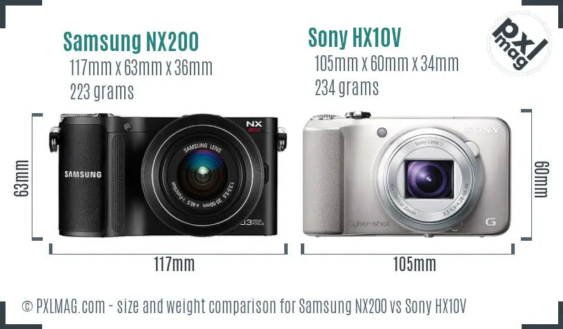 Samsung NX200 vs Sony HX10V size comparison