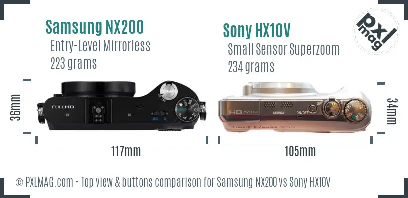 Samsung NX200 vs Sony HX10V top view buttons comparison