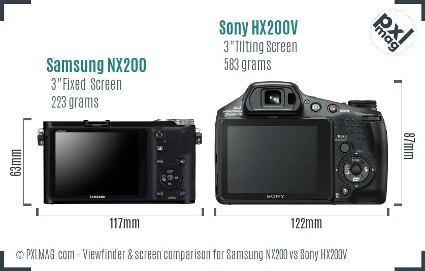 Samsung NX200 vs Sony HX200V Screen and Viewfinder comparison