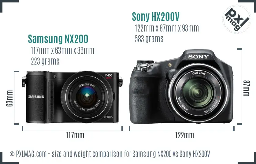 Samsung NX200 vs Sony HX200V size comparison