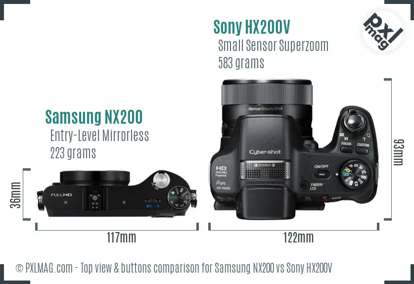 Samsung NX200 vs Sony HX200V top view buttons comparison