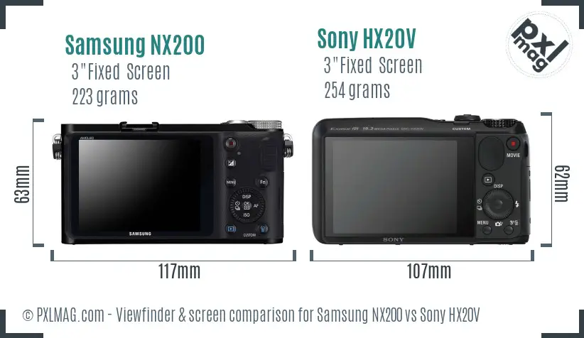 Samsung NX200 vs Sony HX20V Screen and Viewfinder comparison