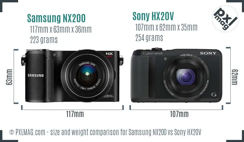 Samsung NX200 vs Sony HX20V size comparison