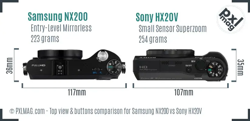 Samsung NX200 vs Sony HX20V top view buttons comparison