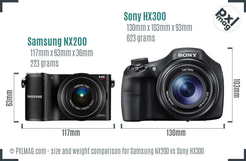 Samsung NX200 vs Sony HX300 size comparison