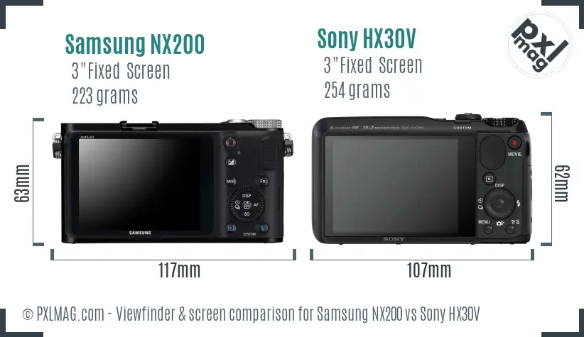 Samsung NX200 vs Sony HX30V Screen and Viewfinder comparison