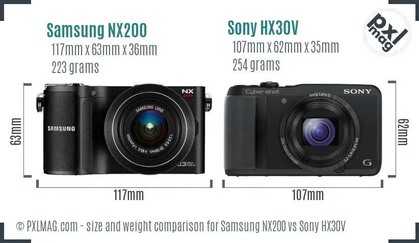 Samsung NX200 vs Sony HX30V size comparison