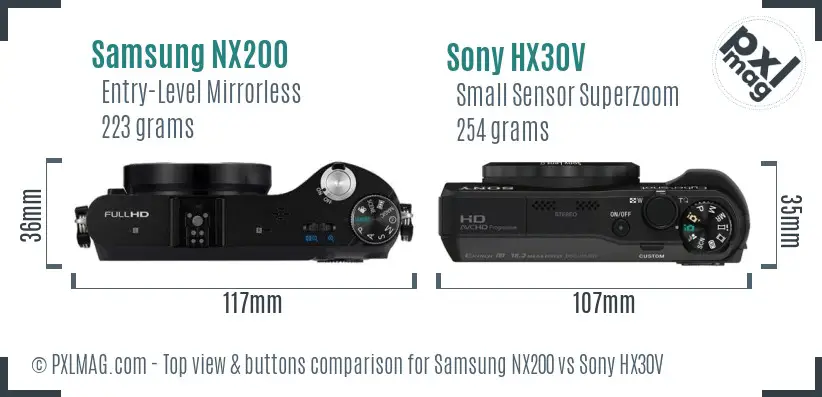 Samsung NX200 vs Sony HX30V top view buttons comparison