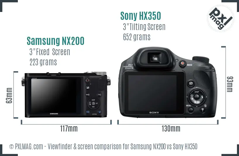 Samsung NX200 vs Sony HX350 Screen and Viewfinder comparison