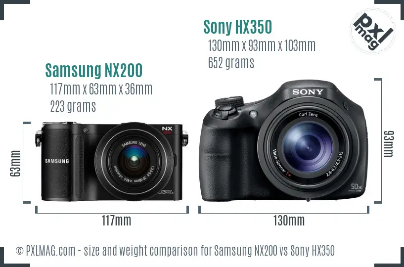 Samsung NX200 vs Sony HX350 size comparison