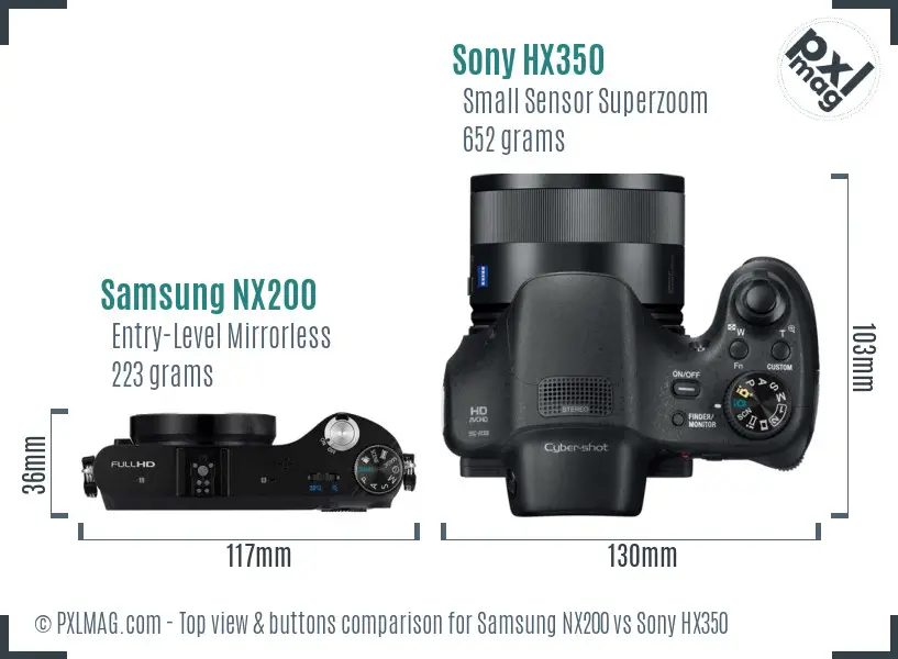 Samsung NX200 vs Sony HX350 top view buttons comparison