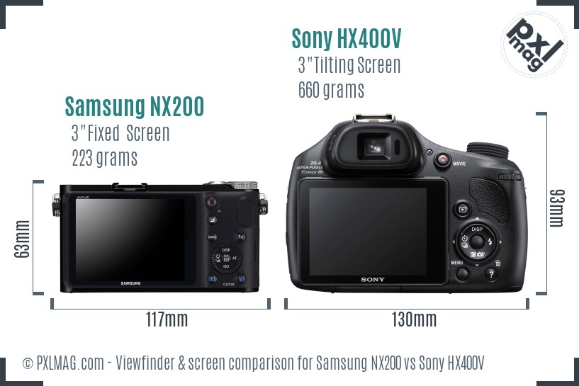 Samsung NX200 vs Sony HX400V Screen and Viewfinder comparison