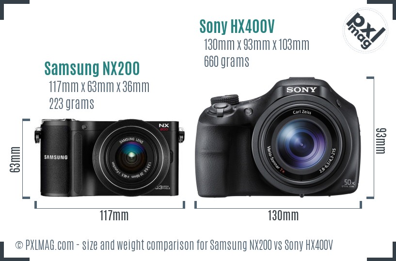 Samsung NX200 vs Sony HX400V size comparison