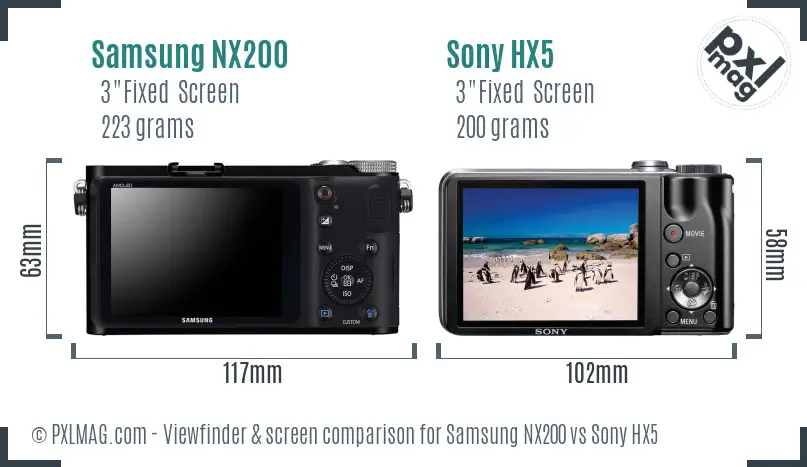 Samsung NX200 vs Sony HX5 Screen and Viewfinder comparison