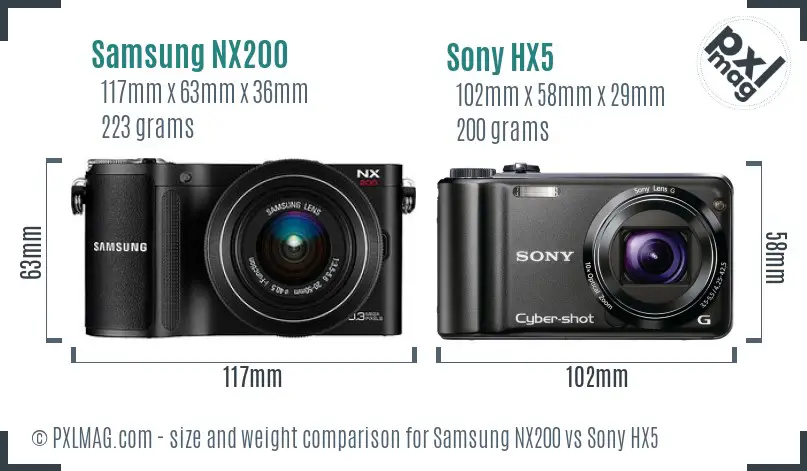 Samsung NX200 vs Sony HX5 size comparison