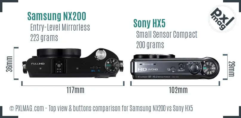 Samsung NX200 vs Sony HX5 top view buttons comparison