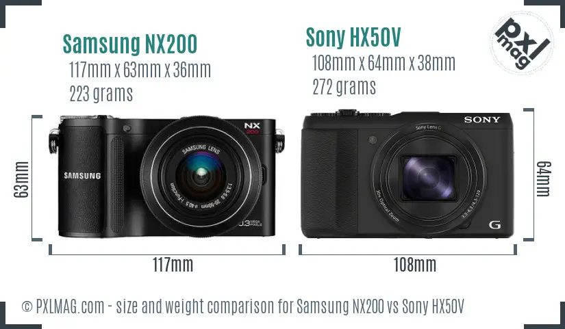 Samsung NX200 vs Sony HX50V size comparison Samsung NX200 vs Sony HX50V size comparison