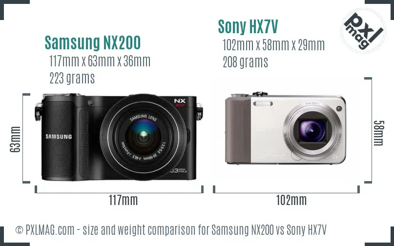 Samsung NX200 vs Sony HX7V size comparison