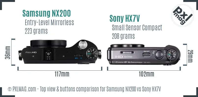 Samsung NX200 vs Sony HX7V top view buttons comparison