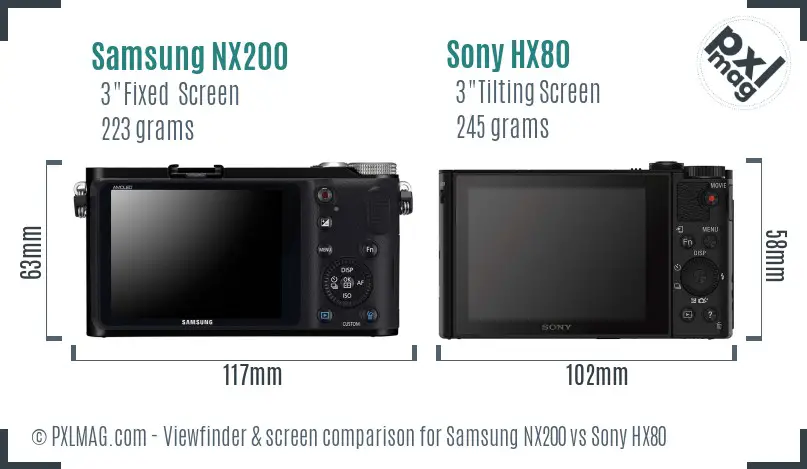 Samsung NX200 vs Sony HX80 Screen and Viewfinder comparison