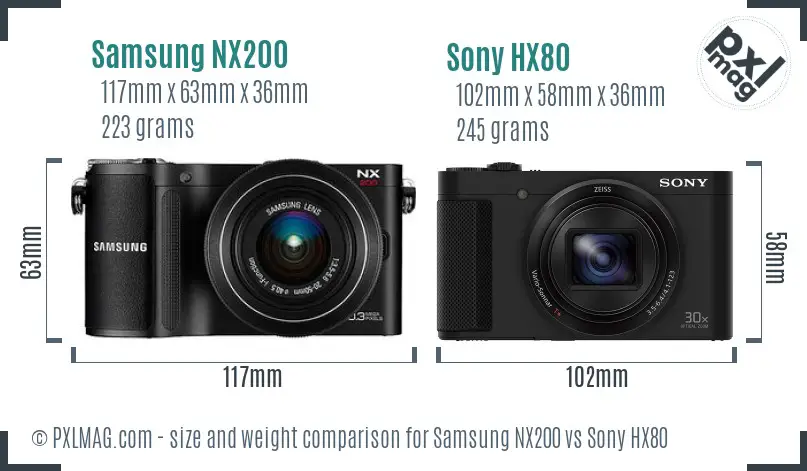 Samsung NX200 vs Sony HX80 size comparison