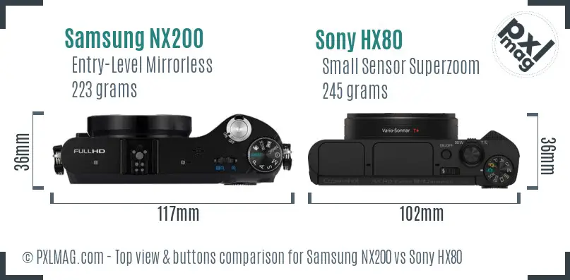 Samsung NX200 vs Sony HX80 top view buttons comparison