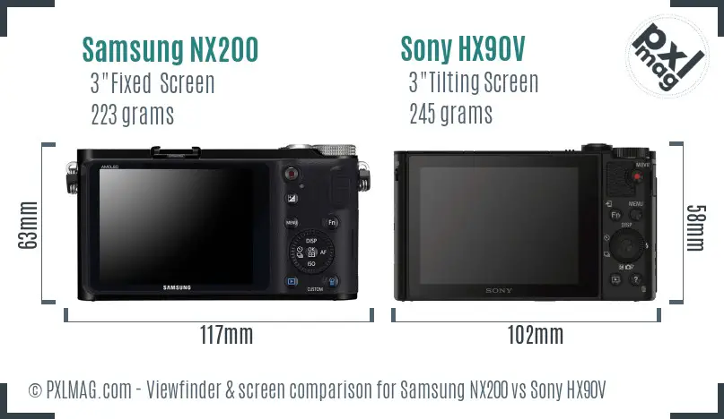 Samsung NX200 vs Sony HX90V Screen and Viewfinder comparison