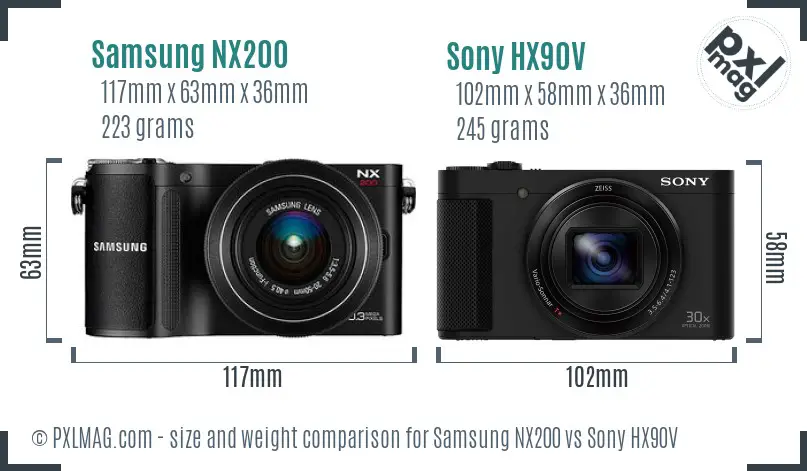 Samsung NX200 vs Sony HX90V size comparison